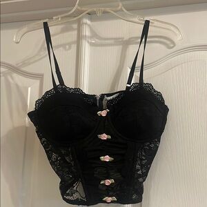 Charlotte Russe Black Lace Bustier with Floral Accents